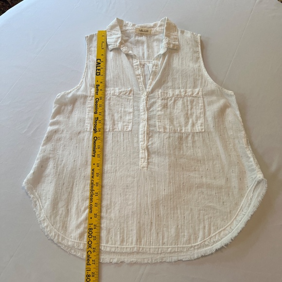 Bella Dahl Half Botton Sleeveless Shirt White/ Silver Pockets Sz L - Picture 6 of 9